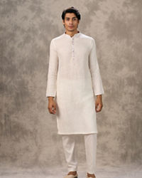 Twamev Men Cream Linen Kurta Set