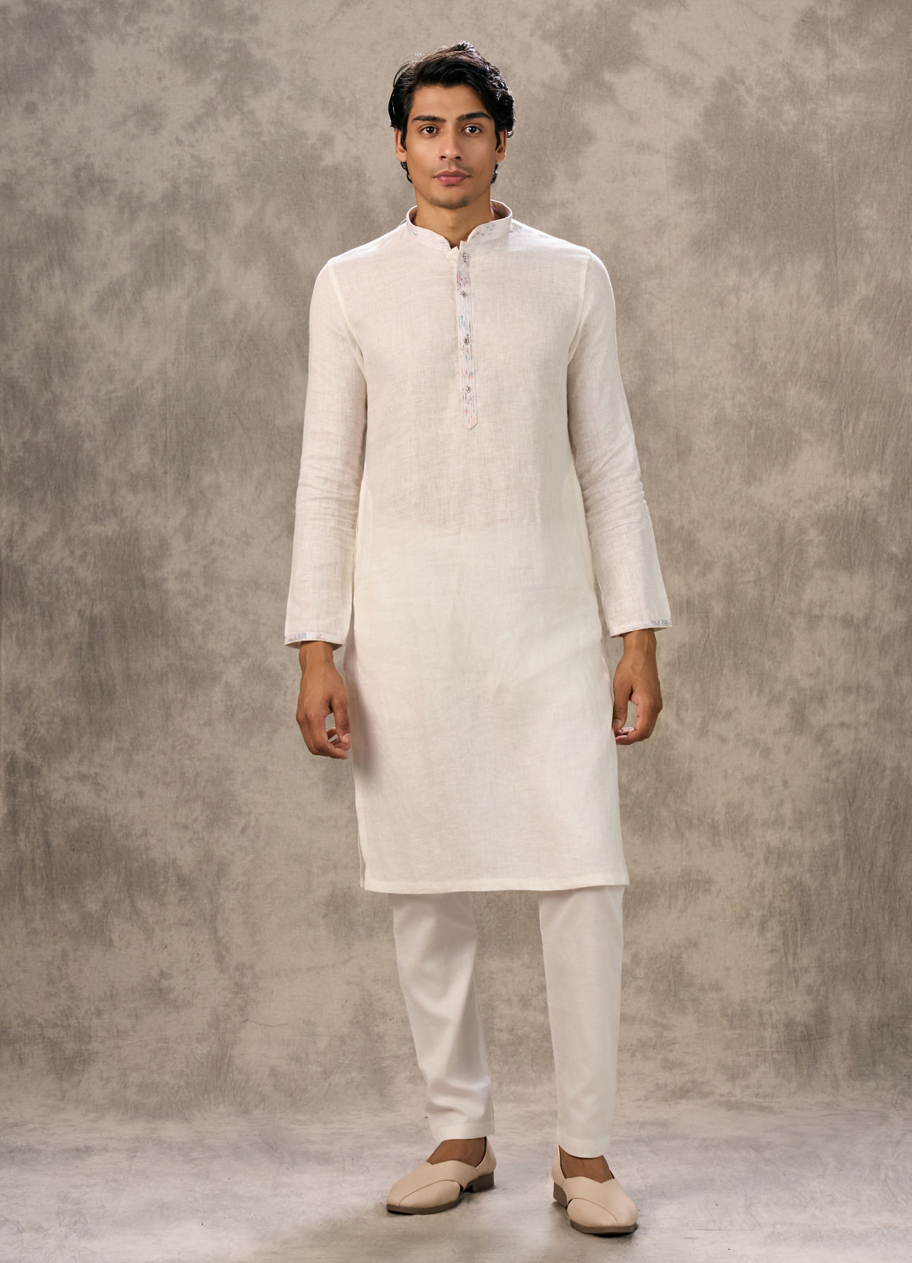 Twamev Men Cream Linen Kurta Set