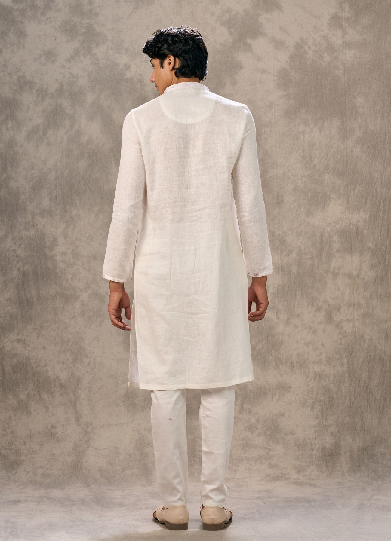 Twamev Men Cream Linen Kurta Set