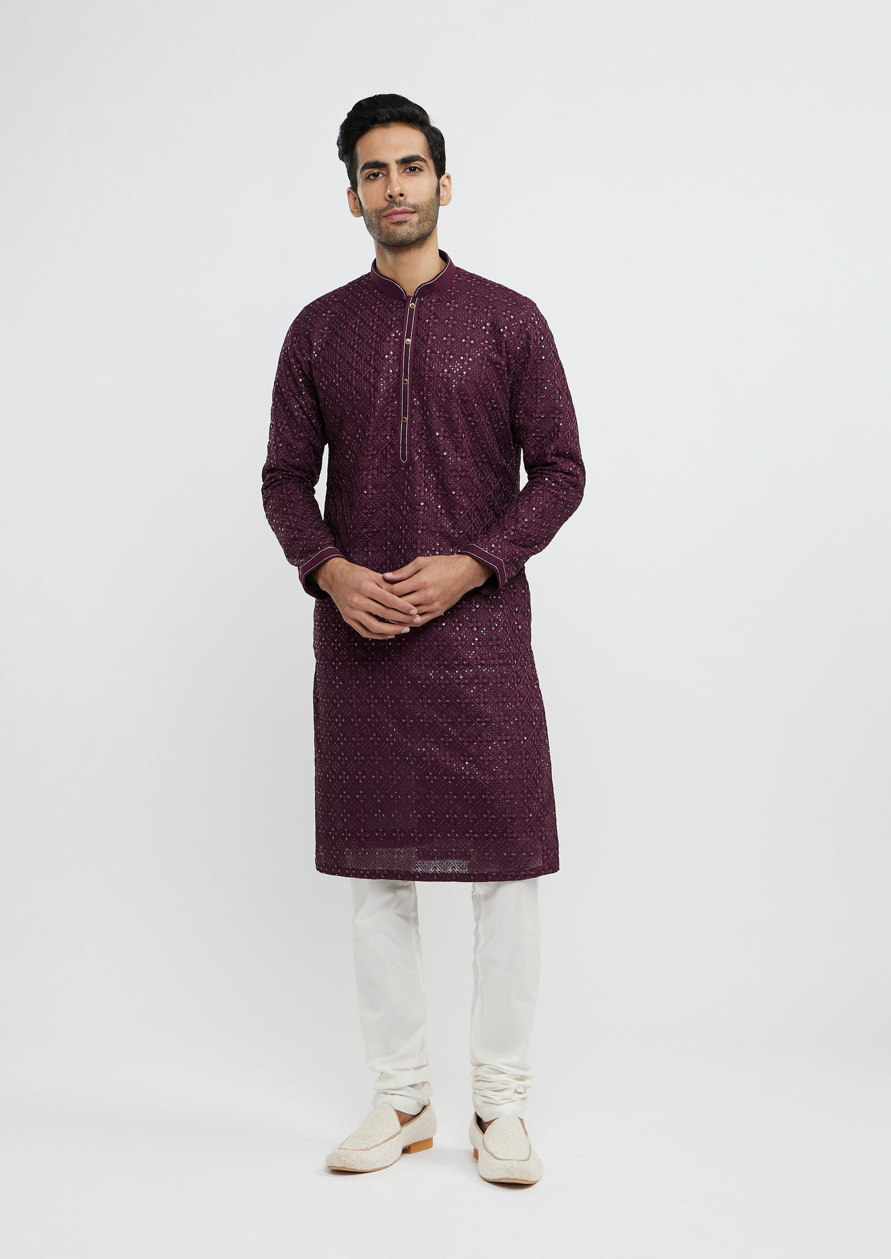 Twamev Men Wine Georgette Kurta Pajama Glamour