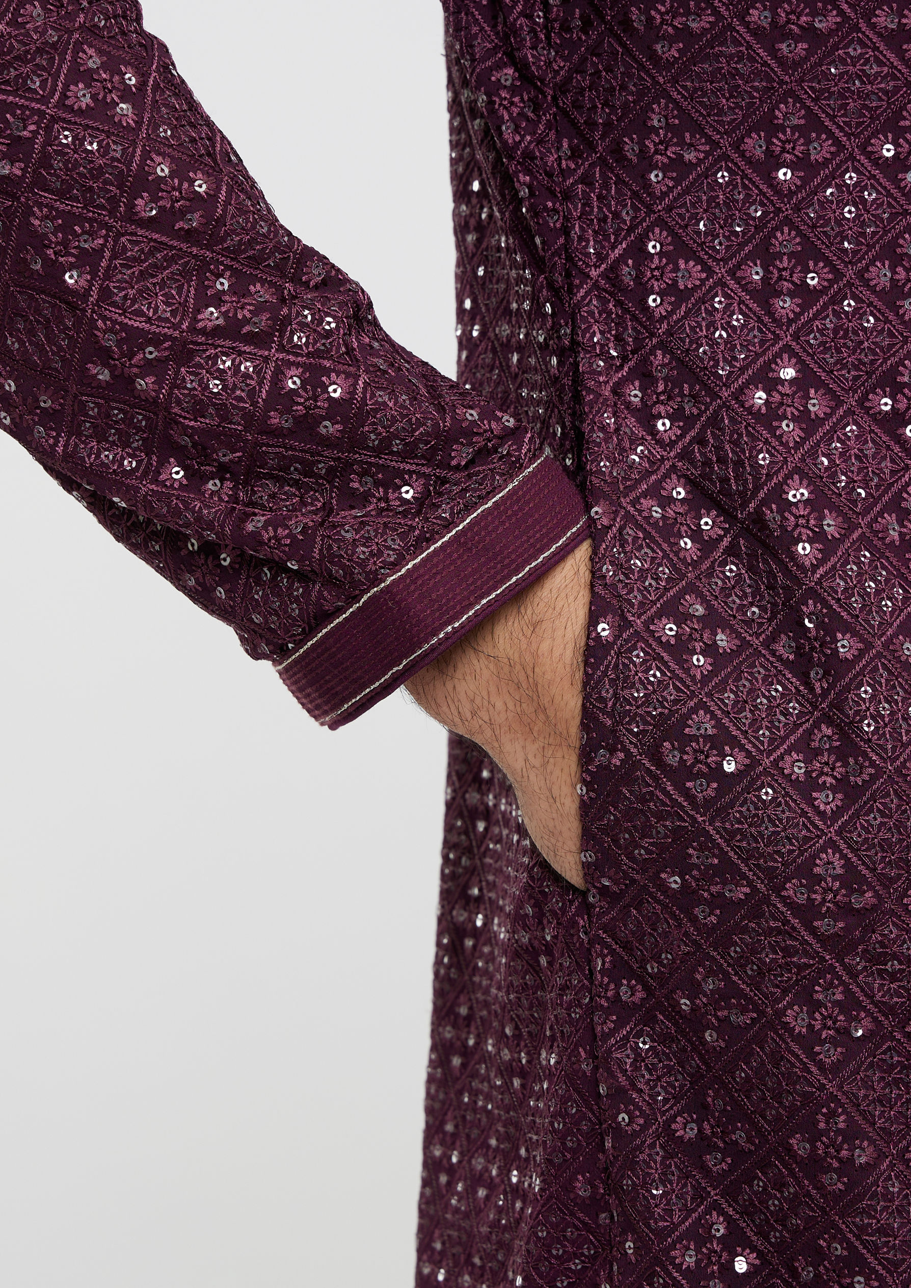 Twamev Men Wine Georgette Kurta Pajama Glamour