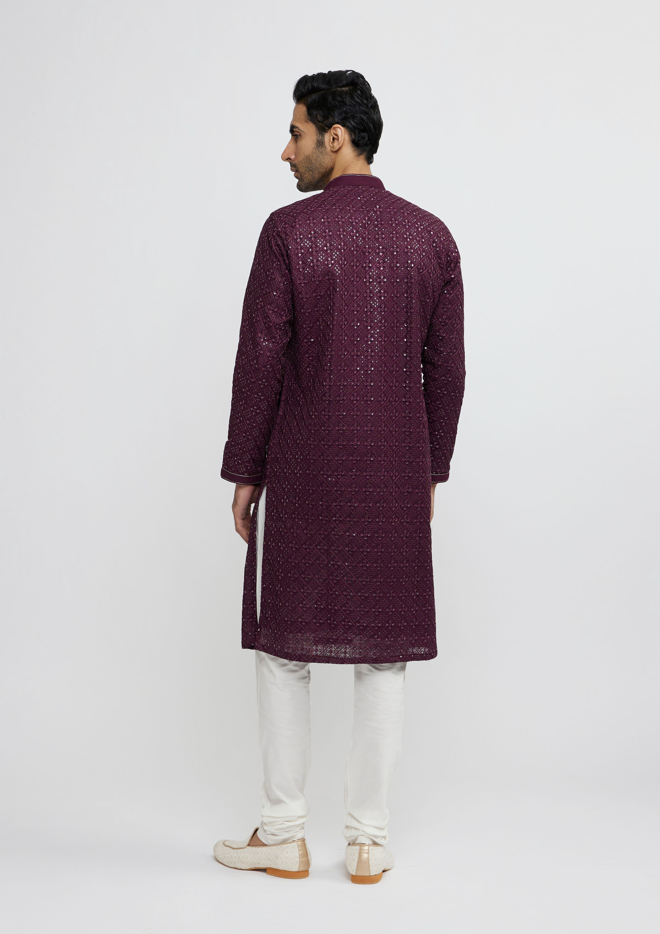 Twamev Men Wine Georgette Kurta Pajama Glamour