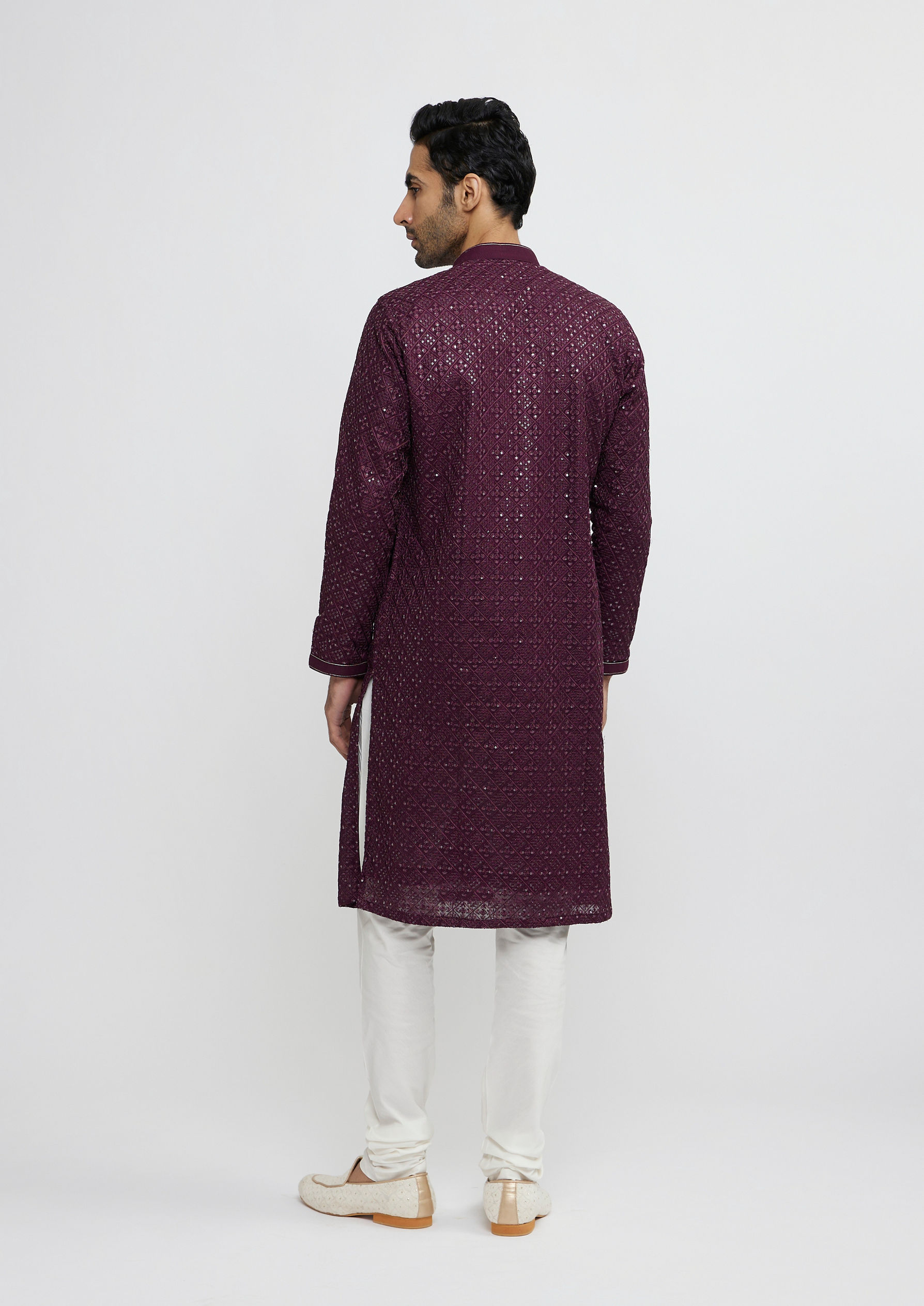 Twamev Men Wine Georgette Kurta Pajama Glamour image number 4