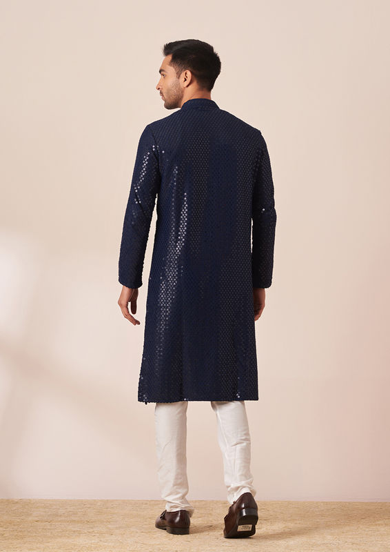 Twamev Men Indigo Blue Chikankari Kurta Pajama image number 3