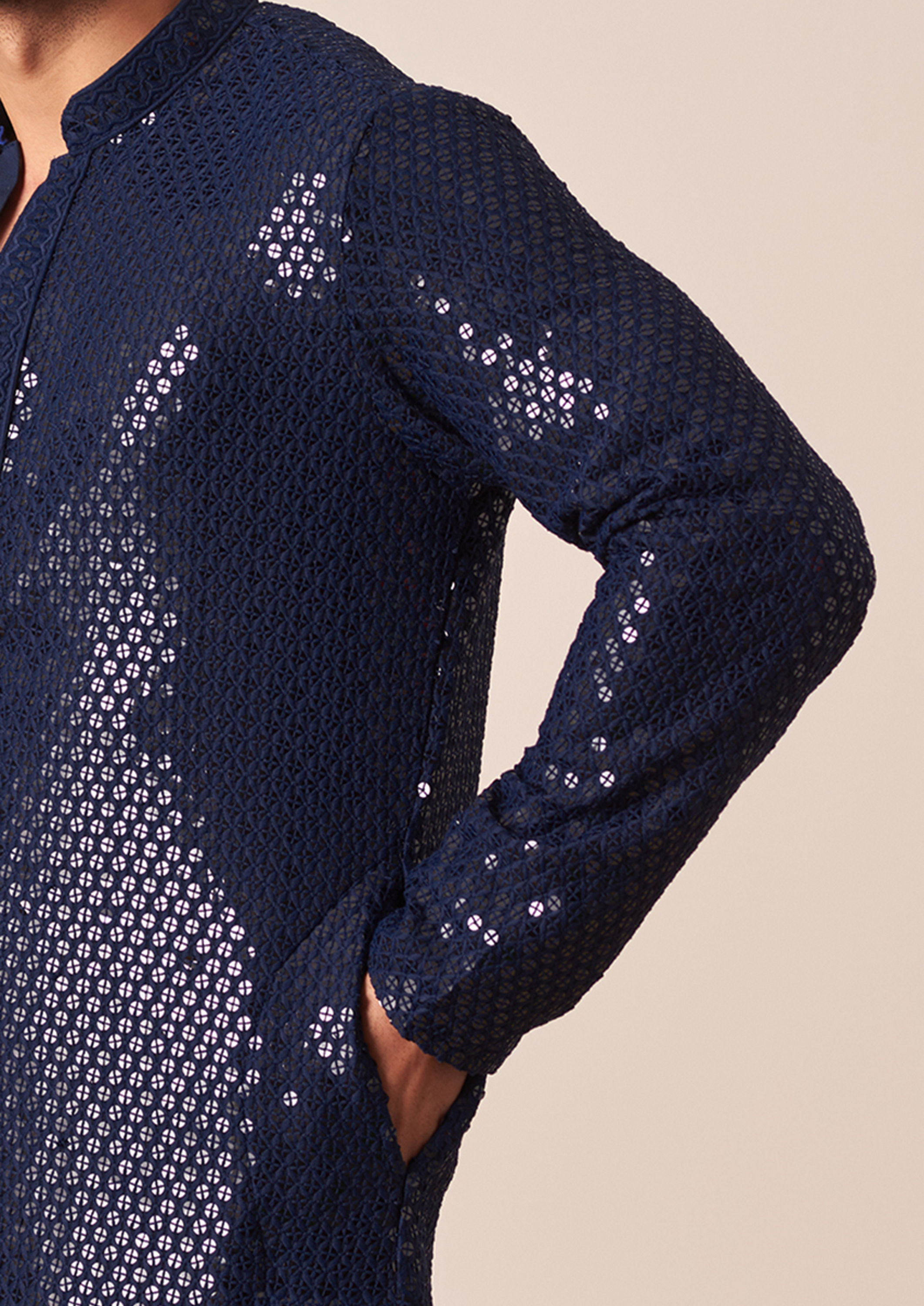 Twamev Men Indigo Blue Chikankari Kurta Pajama