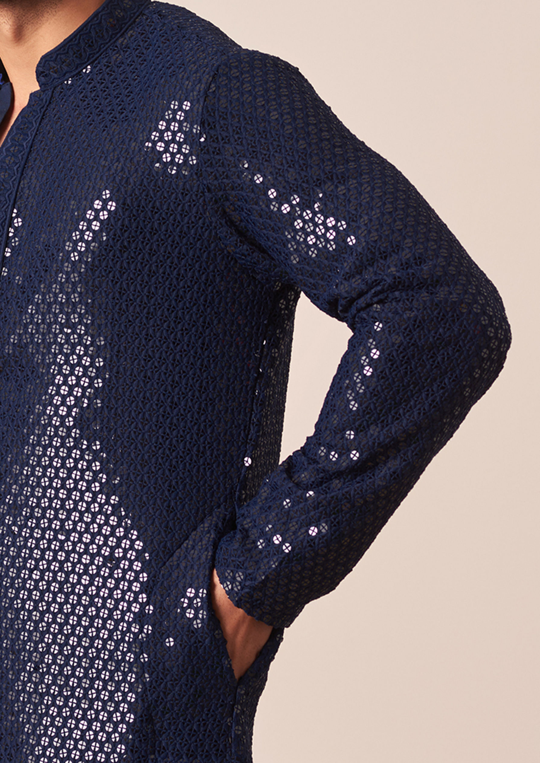 Twamev Men Indigo Blue Chikankari Kurta Pajama