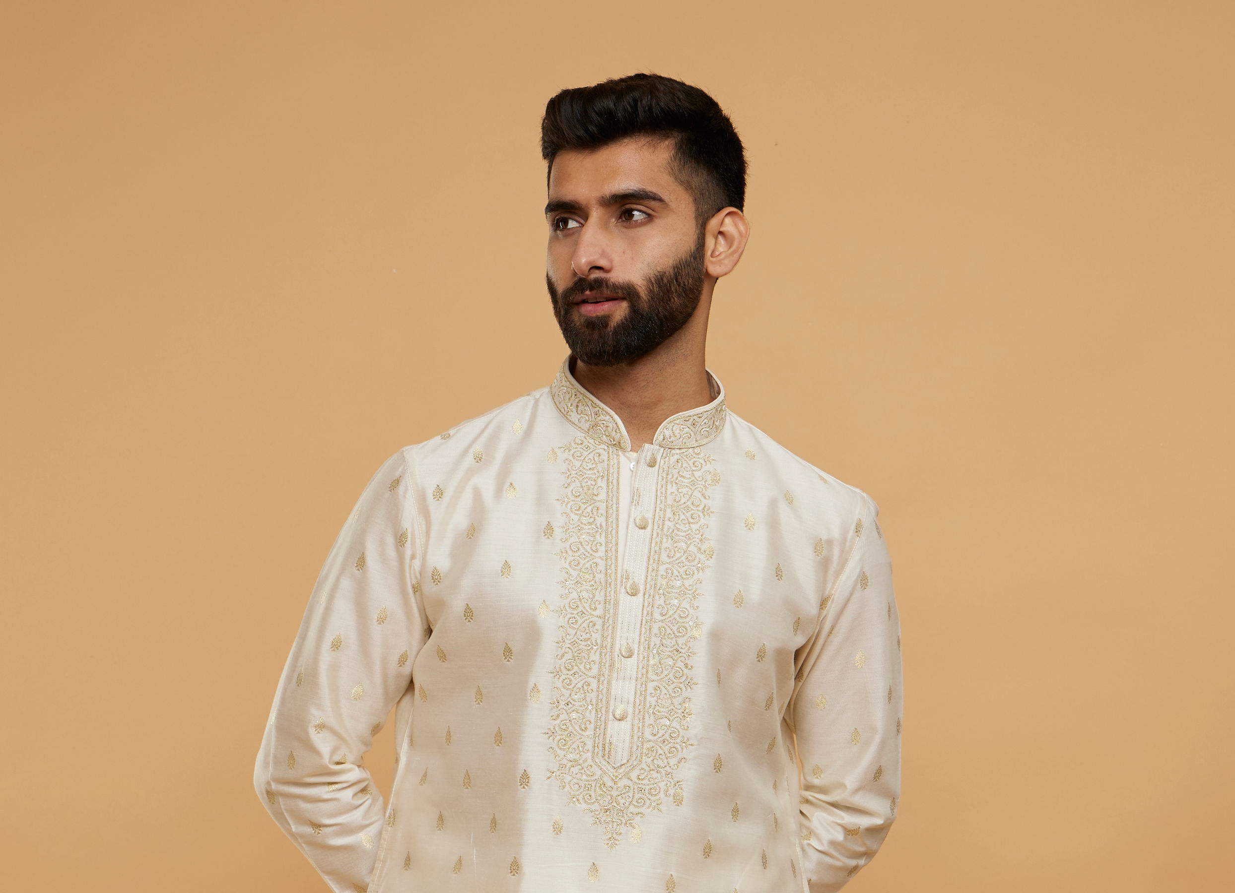 Twamev Men Resplendent Cream Kurta Pajama
