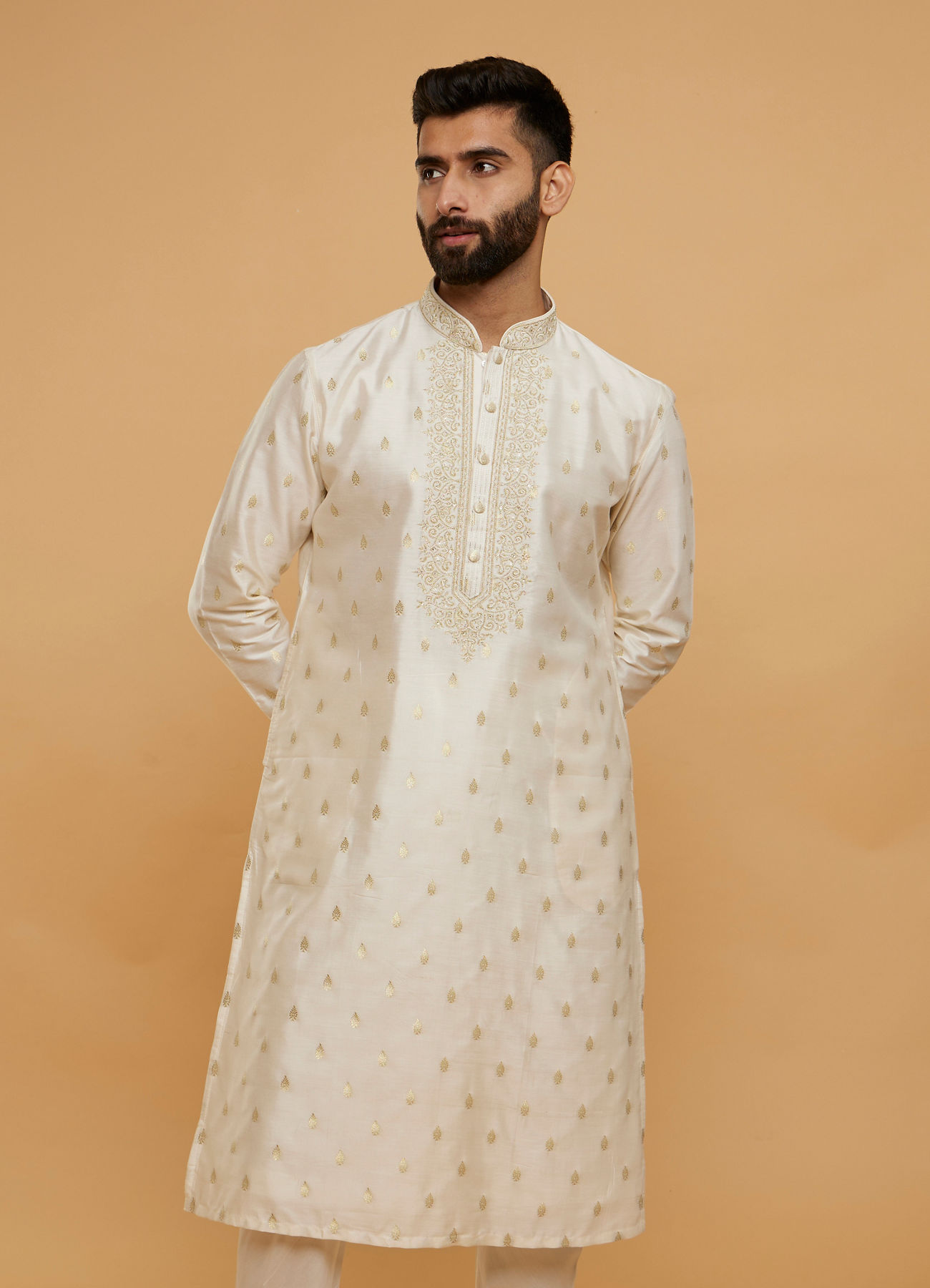 Twamev Men Resplendent Cream Kurta Pajama