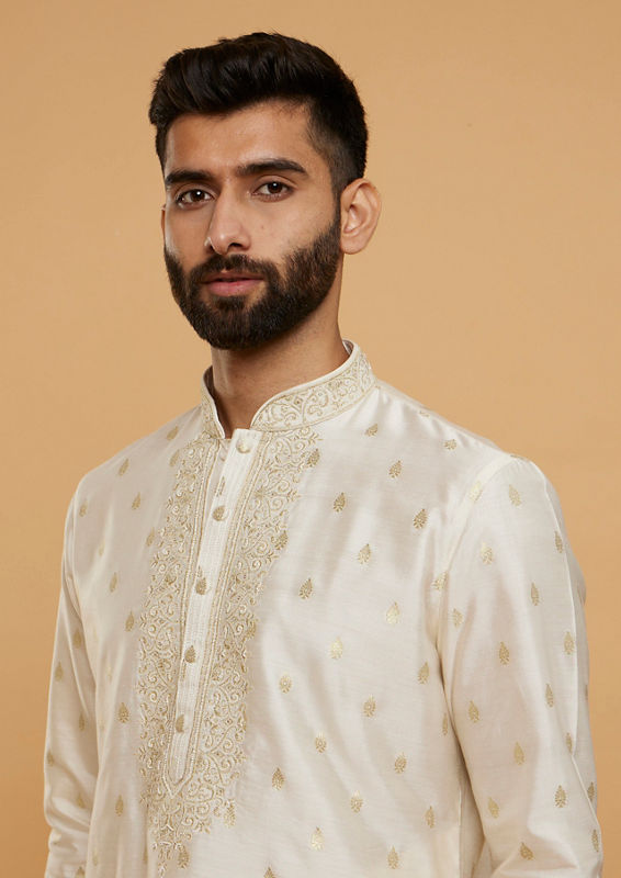 Twamev Men Resplendent Cream Kurta Pajama