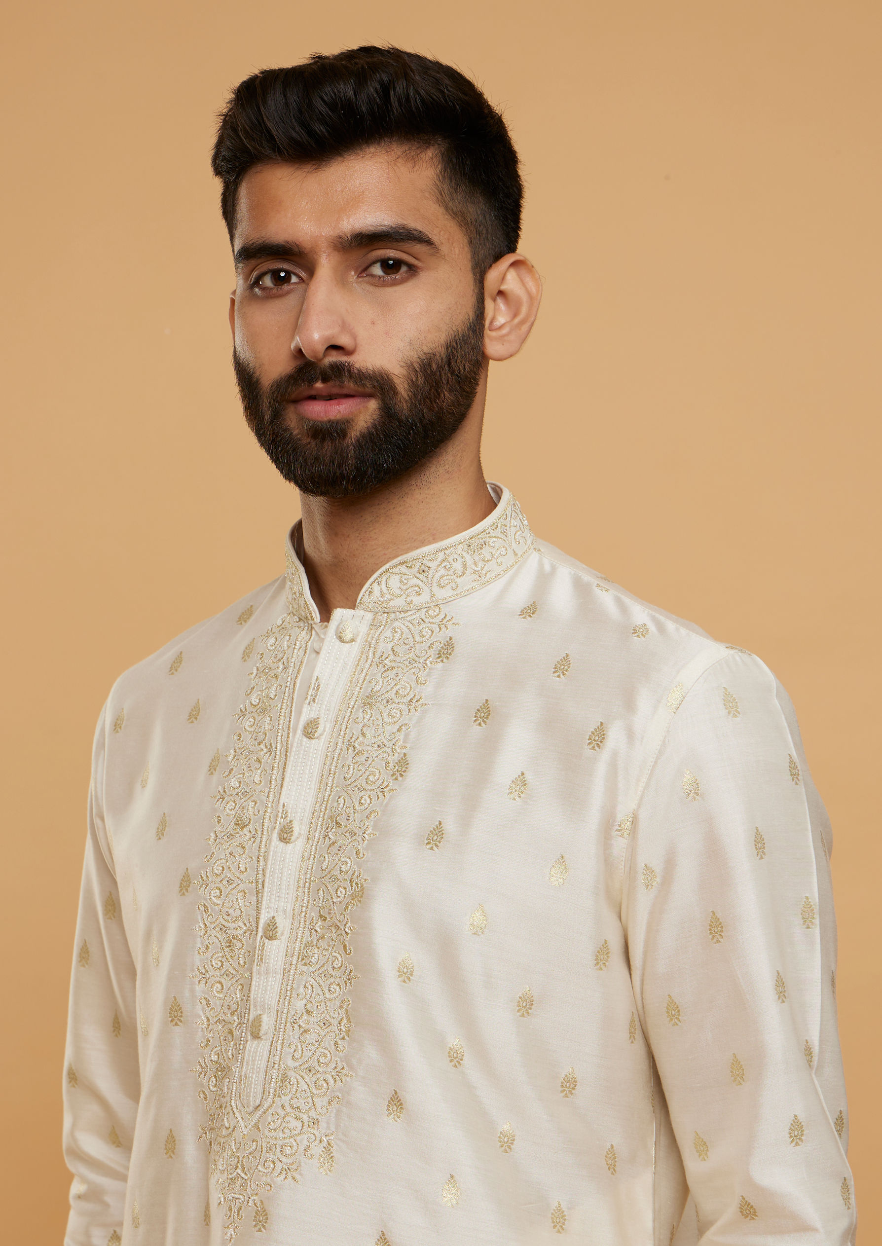 Twamev Men Resplendent Cream Kurta Pajama