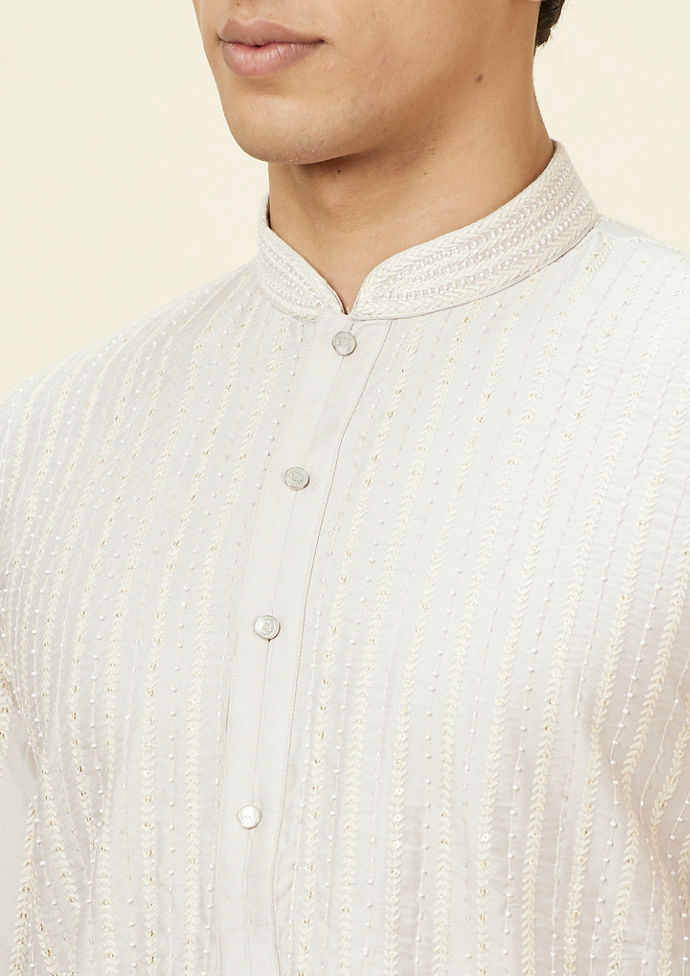 Twamev Men Soft Beige Fern Patterned Kurta Set