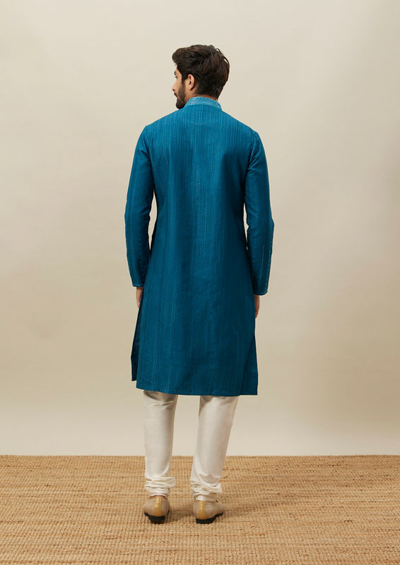 Twamev Men Brilliant Blue Geometric Patterned Kurta Set