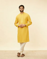 Twamev Men Gleaming Mustard Kurta Pajama Set