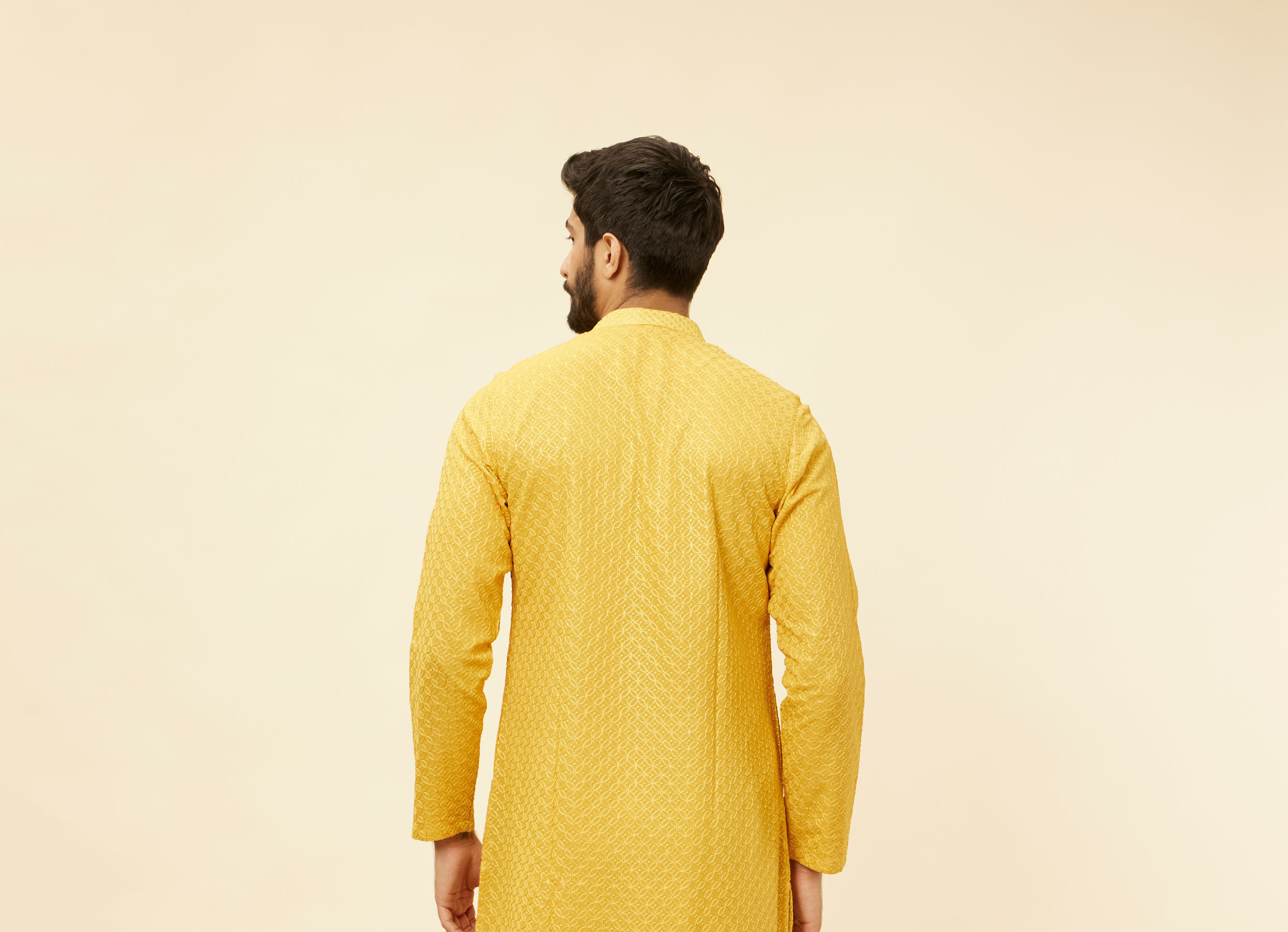 Twamev Men Gleaming Mustard Kurta Pajama Set