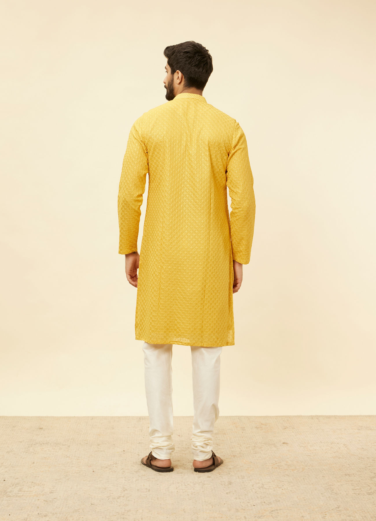Twamev Men Gleaming Mustard Kurta Pajama Set