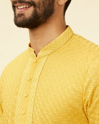 Twamev Men Gleaming Mustard Kurta Pajama Set