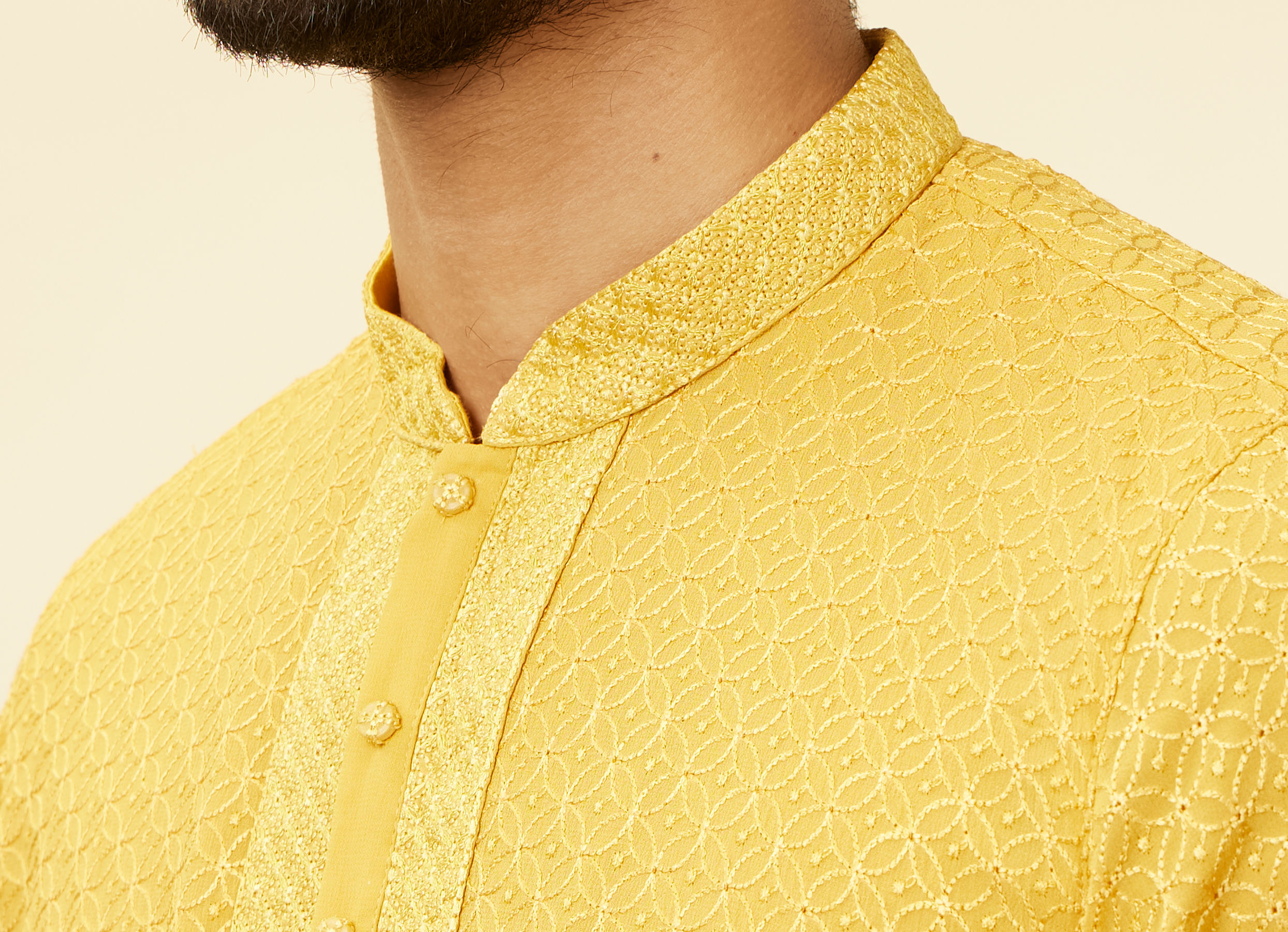 Twamev Men Gleaming Mustard Kurta Pajama Set