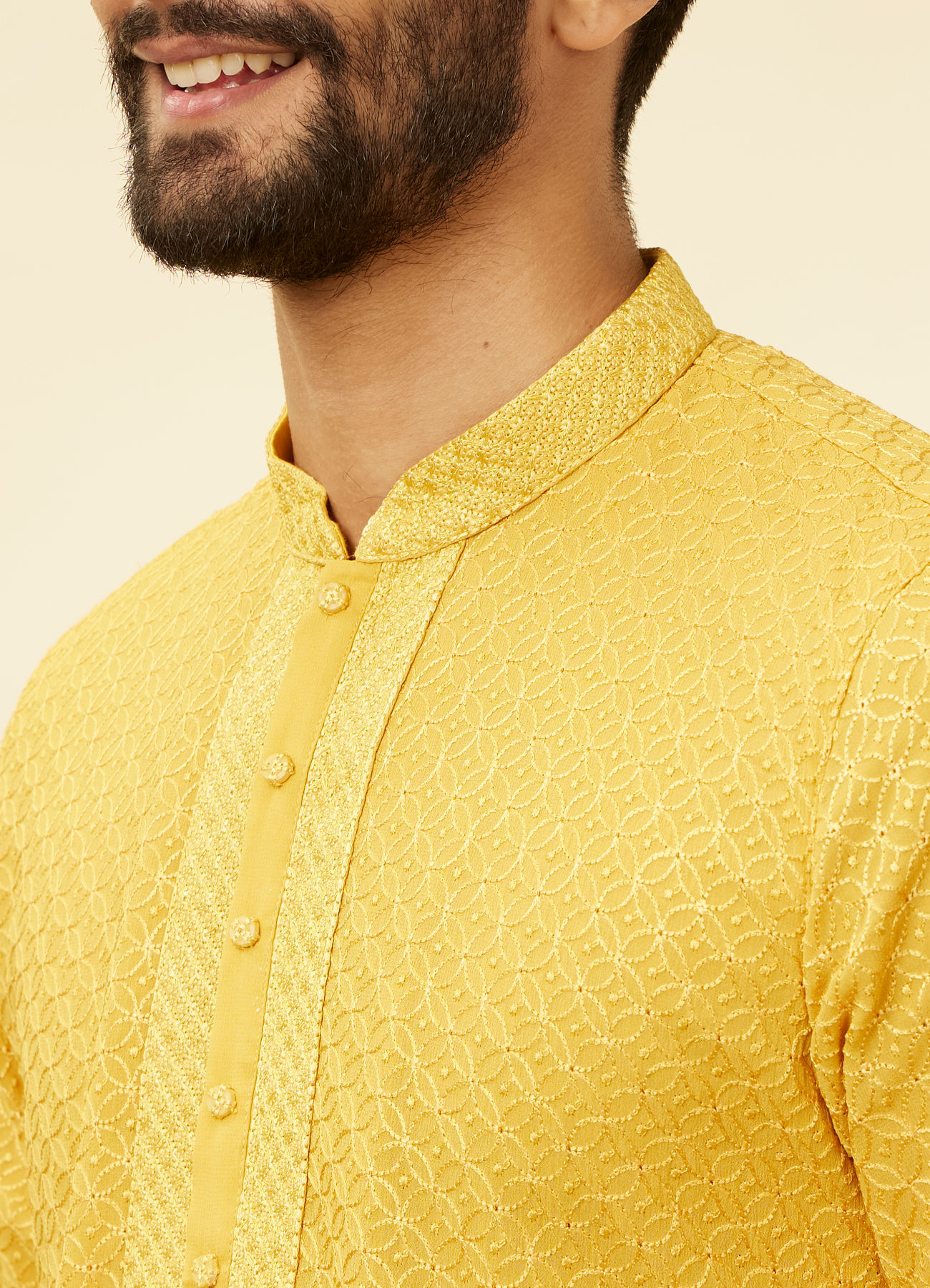 Twamev Men Gleaming Mustard Kurta Pajama Set