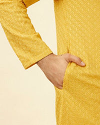 Twamev Men Gleaming Mustard Kurta Pajama Set