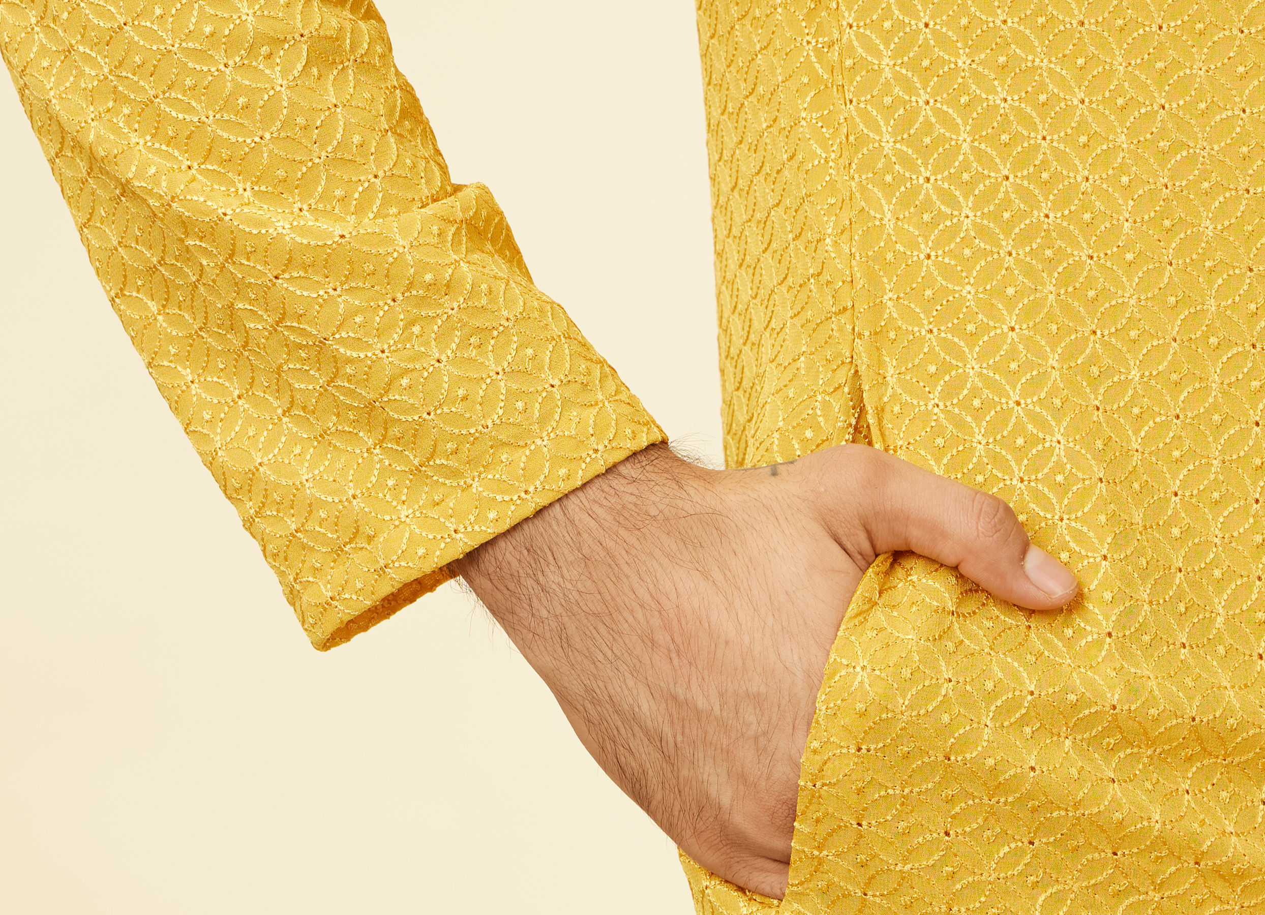 Twamev Men Gleaming Mustard Kurta Pajama Set