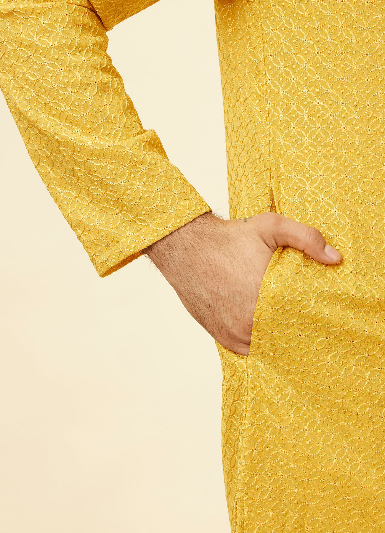 Twamev Men Gleaming Mustard Kurta Pajama Set