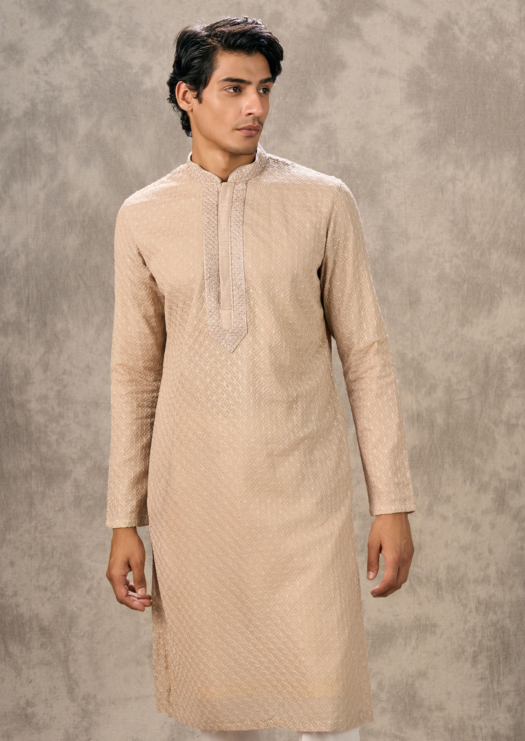 Twamev Men Walnut Elegance Georgette Kurta Churidar