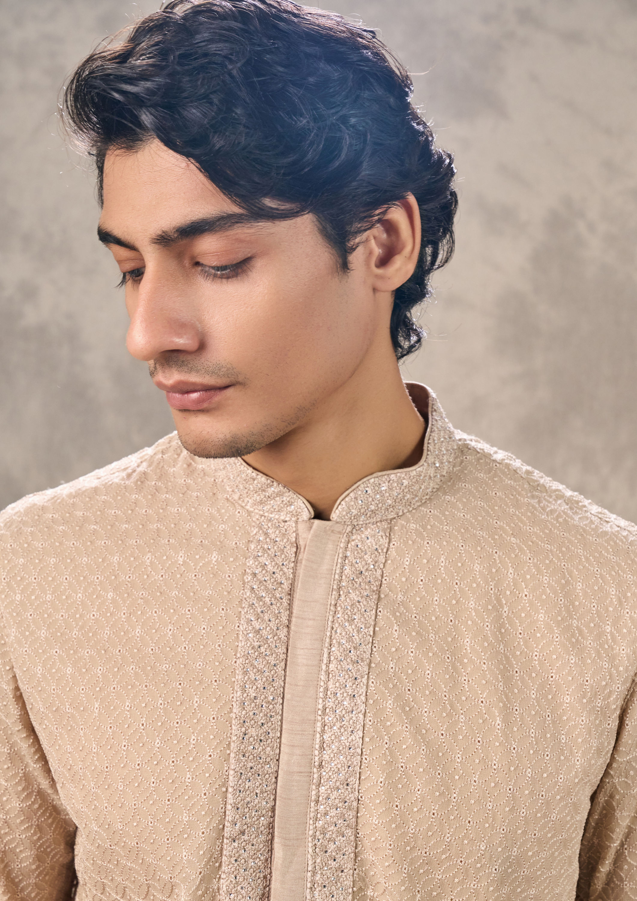 Twamev Men Walnut Elegance Georgette Kurta Churidar