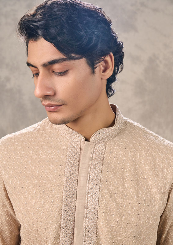 Twamev Men Walnut Elegance Georgette Kurta Churidar