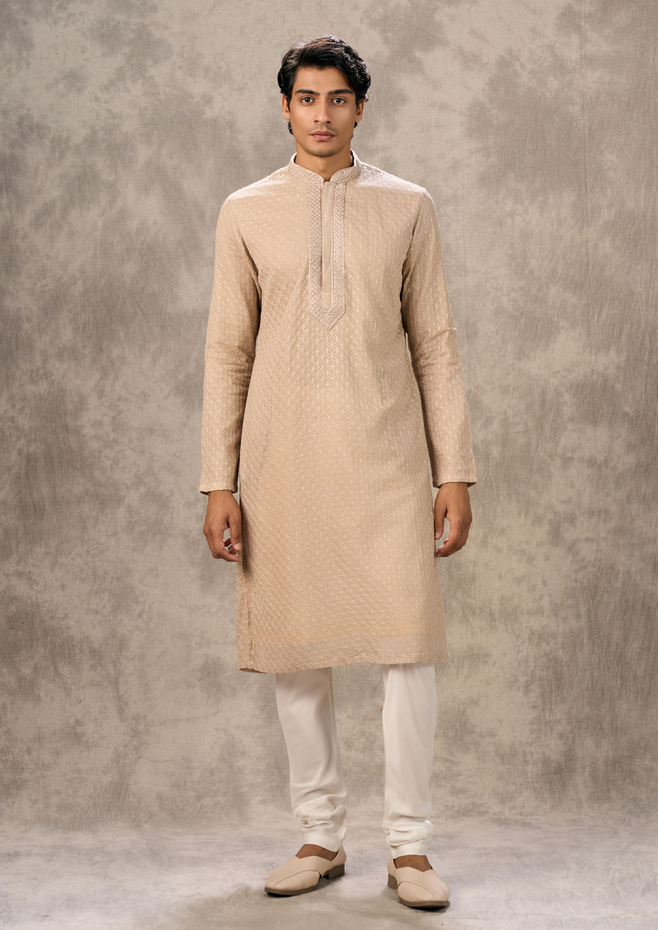 Twamev Men Walnut Elegance Georgette Kurta Churidar
