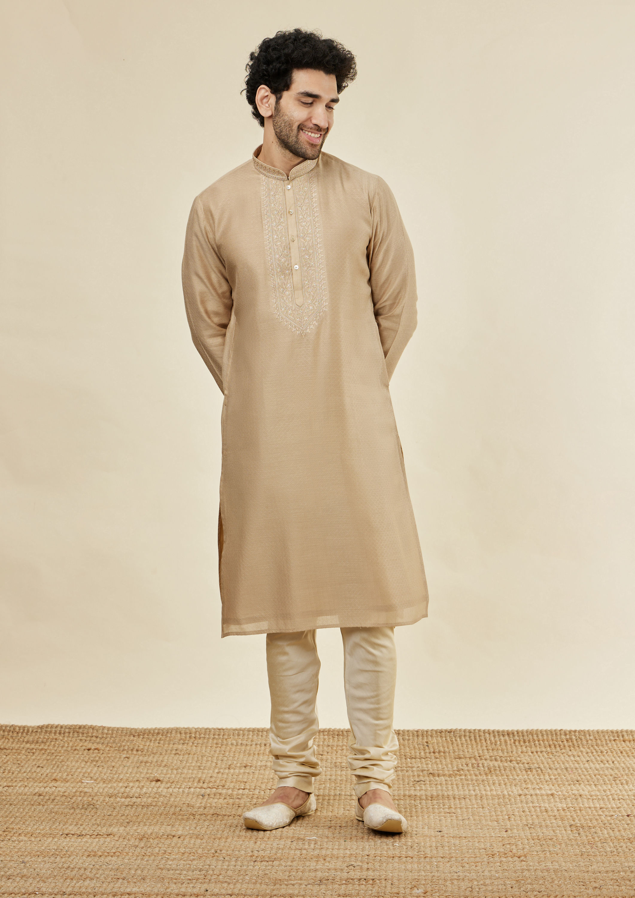 Twamev Men Biscuit Threaded Elegance Kurta Set