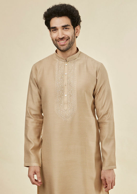 Twamev Men Biscuit Threaded Elegance Kurta Set