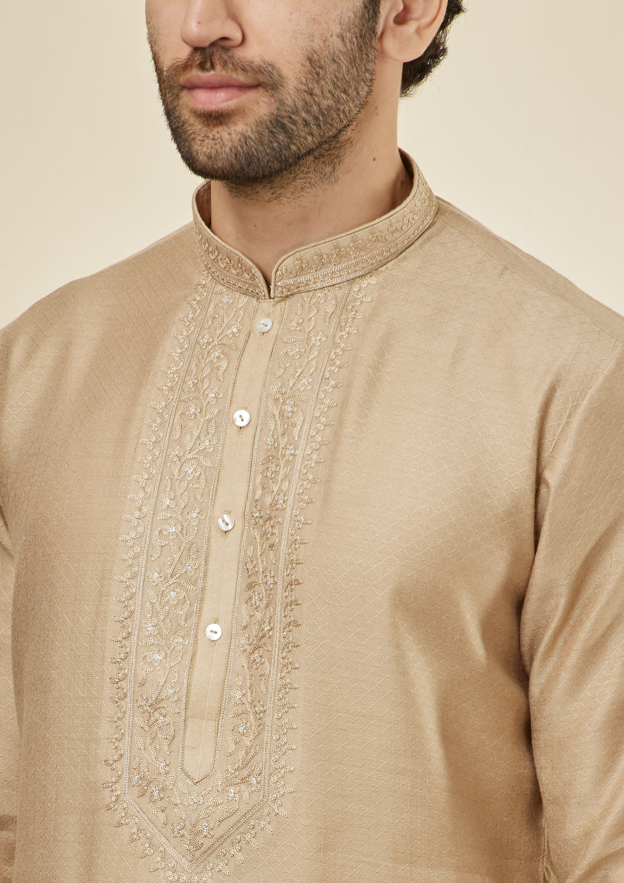 Twamev Men Biscuit Threaded Elegance Kurta Set