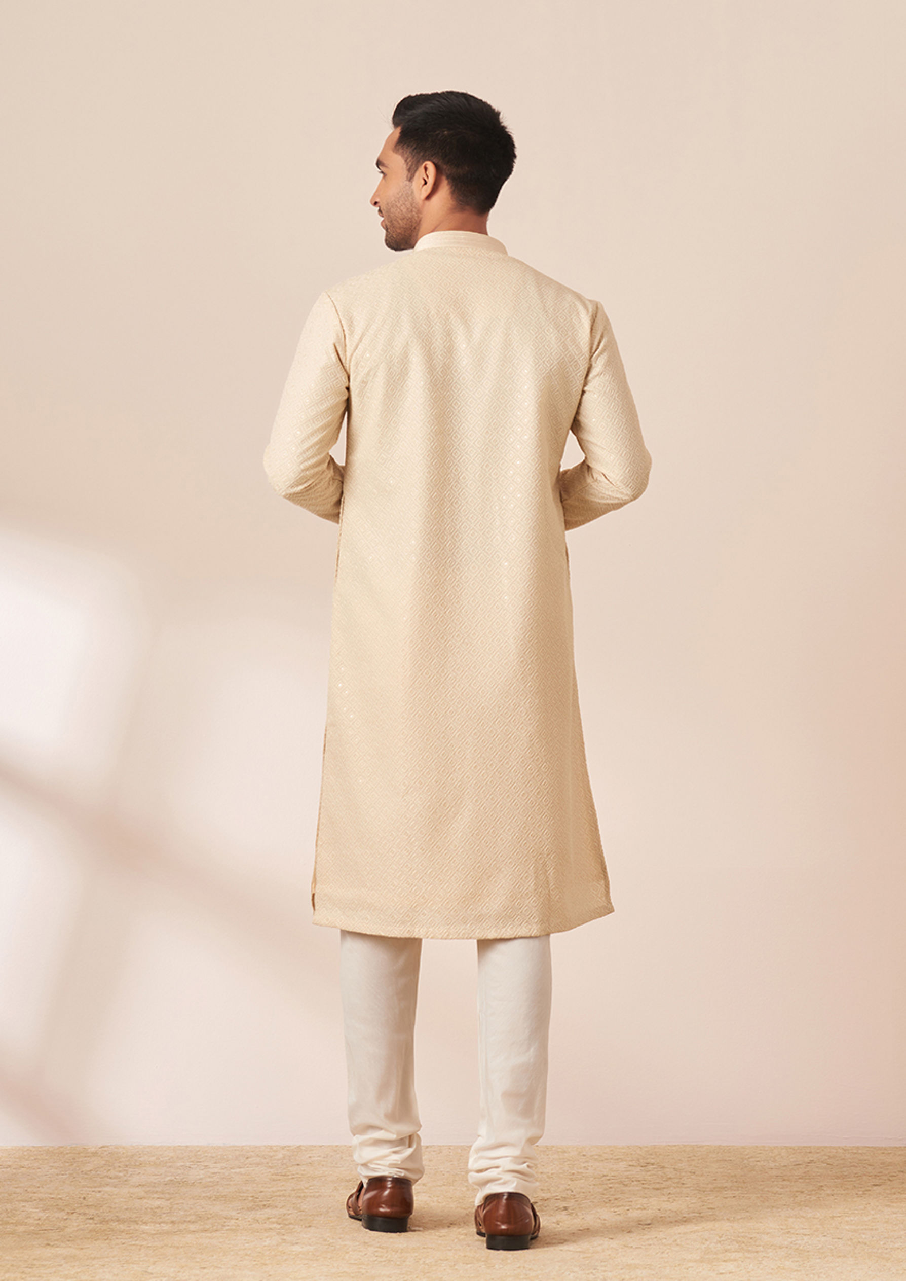 Twamev Men Light Cream Chikankari Kurta Pajama