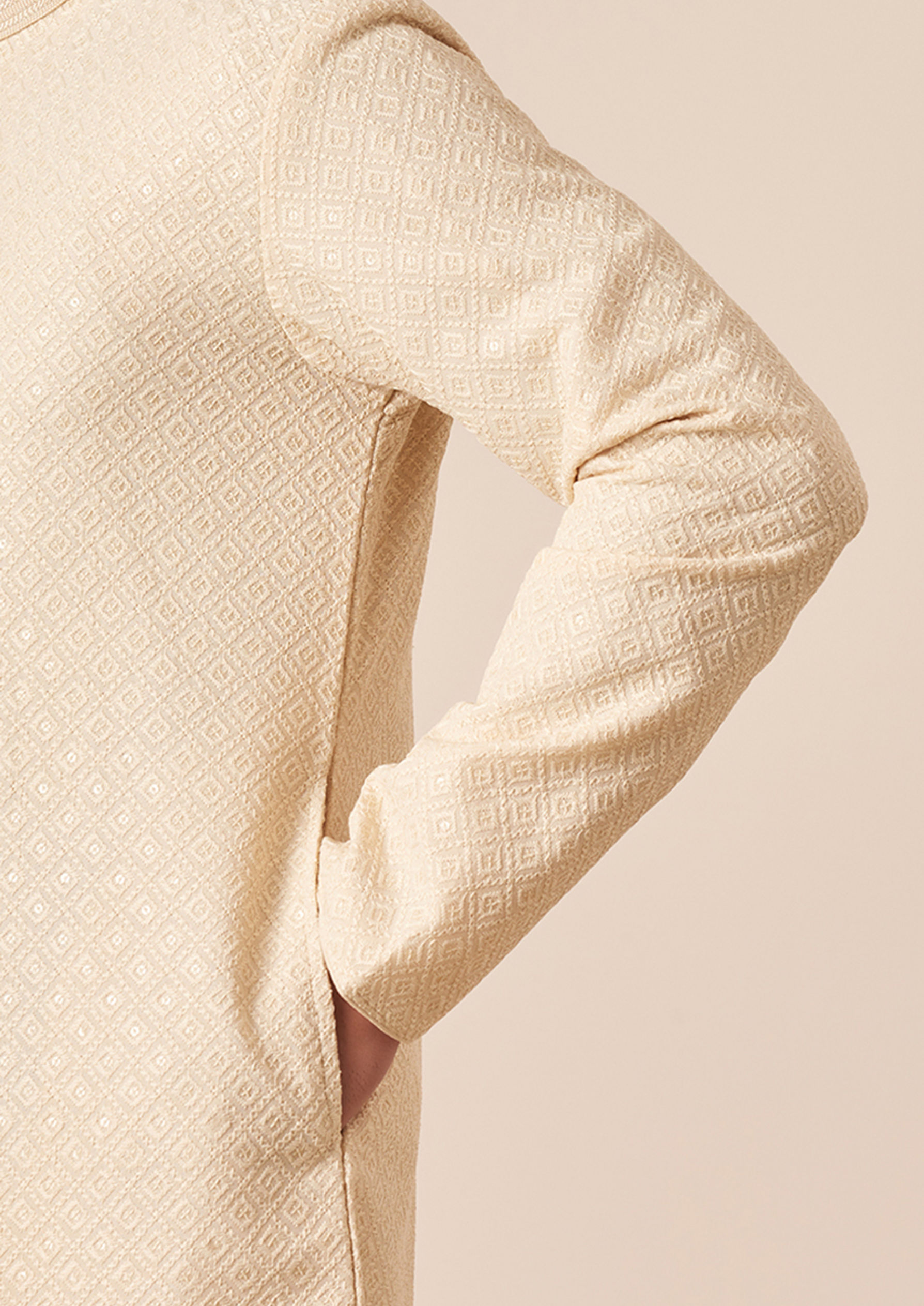 Twamev Men Light Cream Chikankari Kurta Pajama