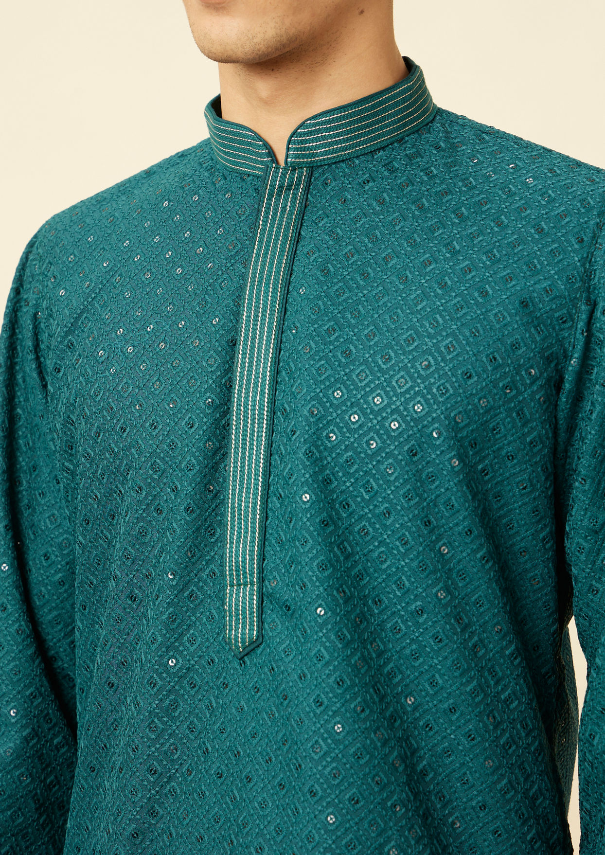 alt message - Twamev Men Turquoise Tale Kurta Set image number 1