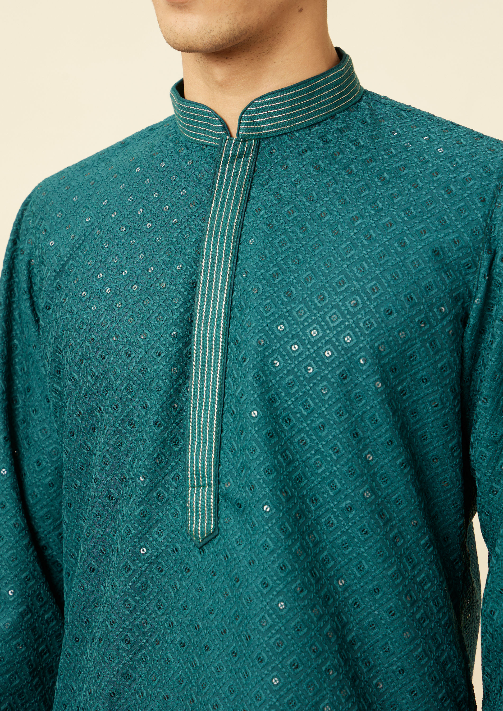 Twamev Men Turquoise Tale Kurta Set image number 1