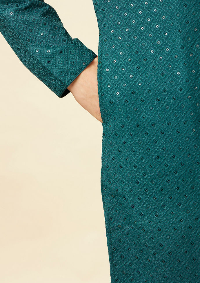Twamev Men Turquoise Tale Kurta Set