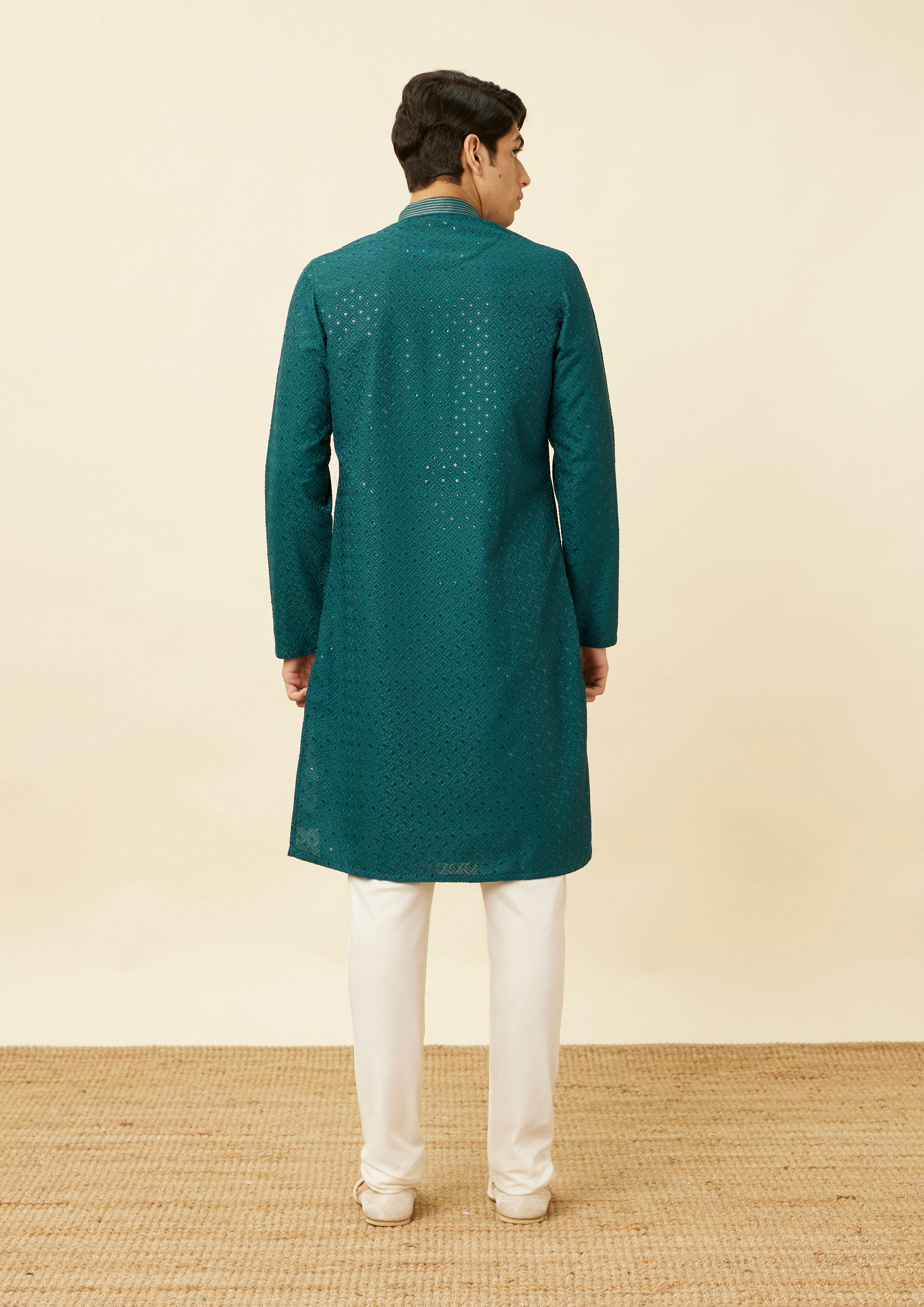 Twamev Men Turquoise Tale Kurta Set