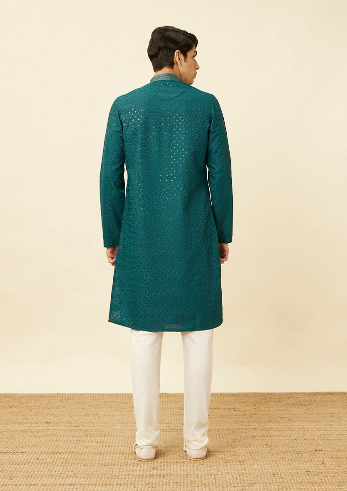 Twamev Men Turquoise Tale Kurta Set