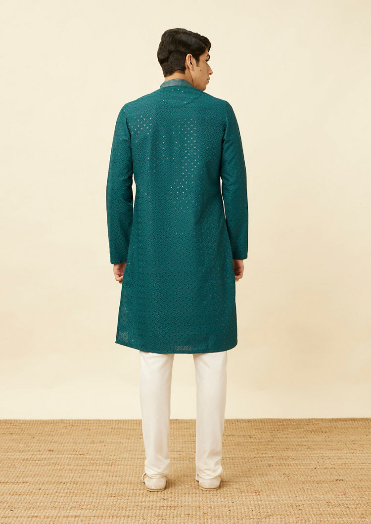 Twamev Men Turquoise Tale Kurta Set
