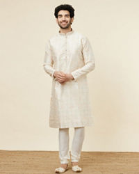 Twamev Men Beige Blossom Kurta Set