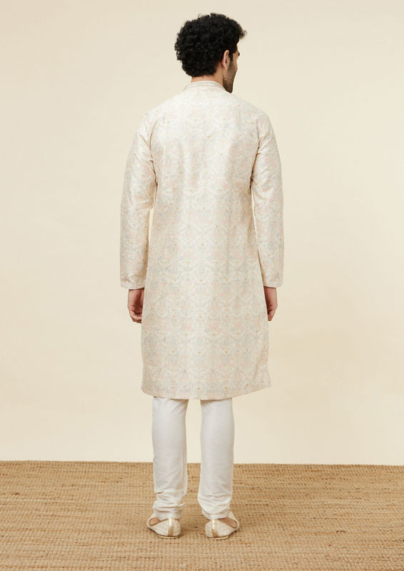 alt message - Twamev Men Beige Blossom Kurta Set image number 3