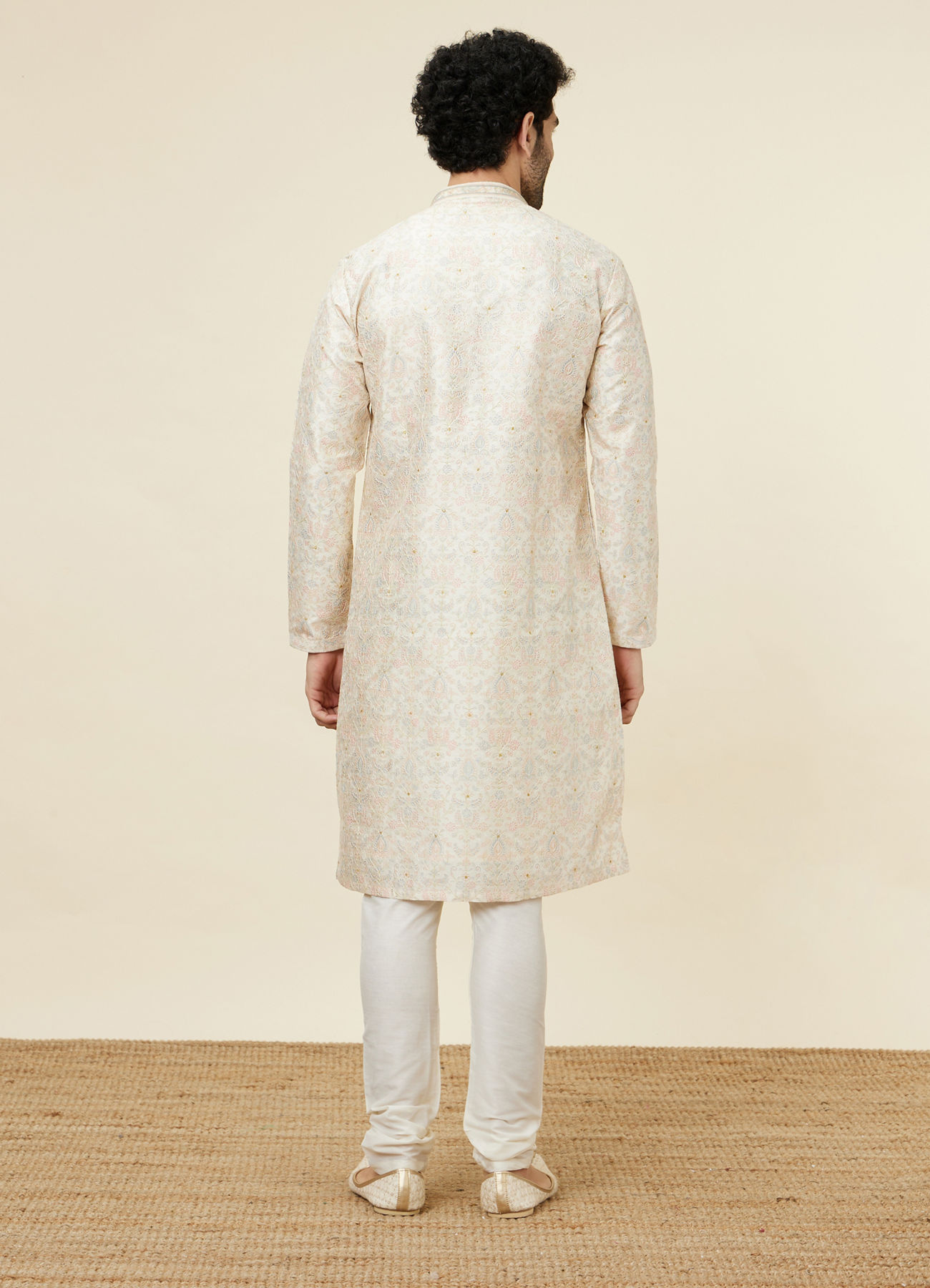 Twamev Men Beige Blossom Kurta Set