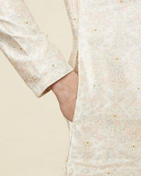 Twamev Men Beige Blossom Kurta Set