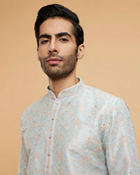 Twamev Men Light Blue Sheen Kurta Pajama