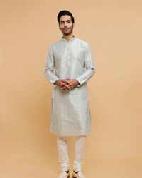 Twamev Men Light Blue Sheen Kurta Pajama