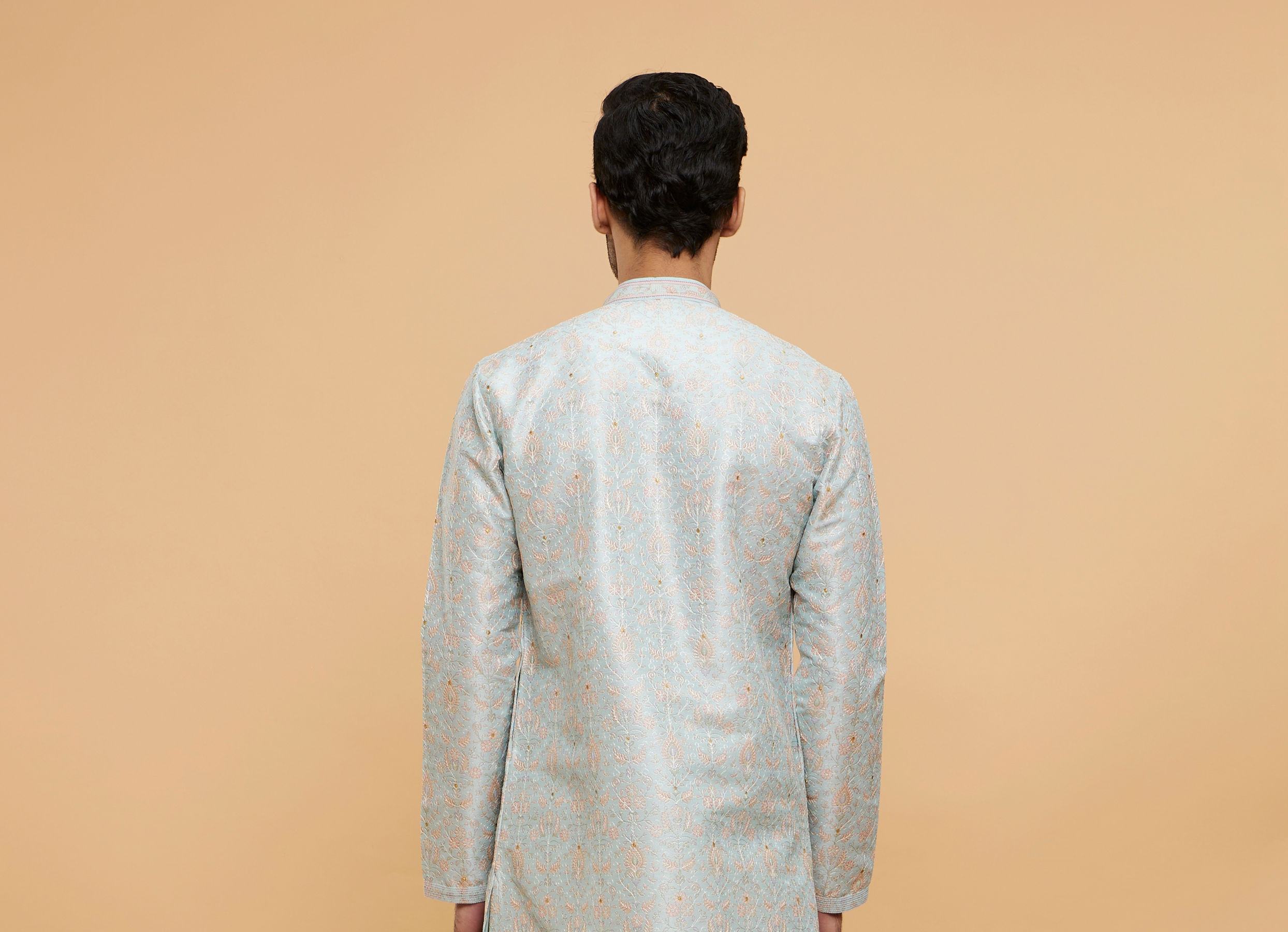 Twamev Men Light Blue Sheen Kurta Pajama