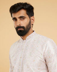 Twamev Men Soft Lilac Botanical Printed Kurta Set
