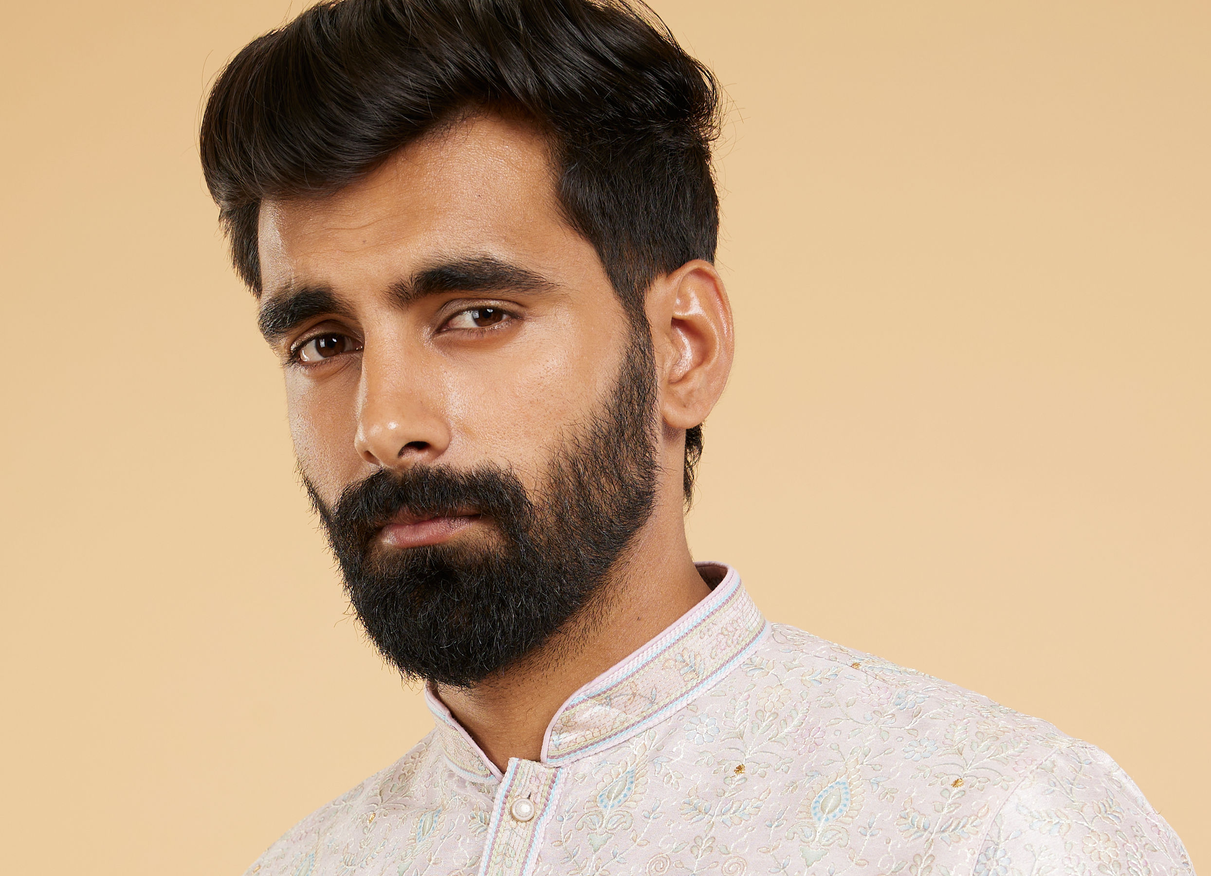 Twamev Men Soft Lilac Botanical Printed Kurta Set