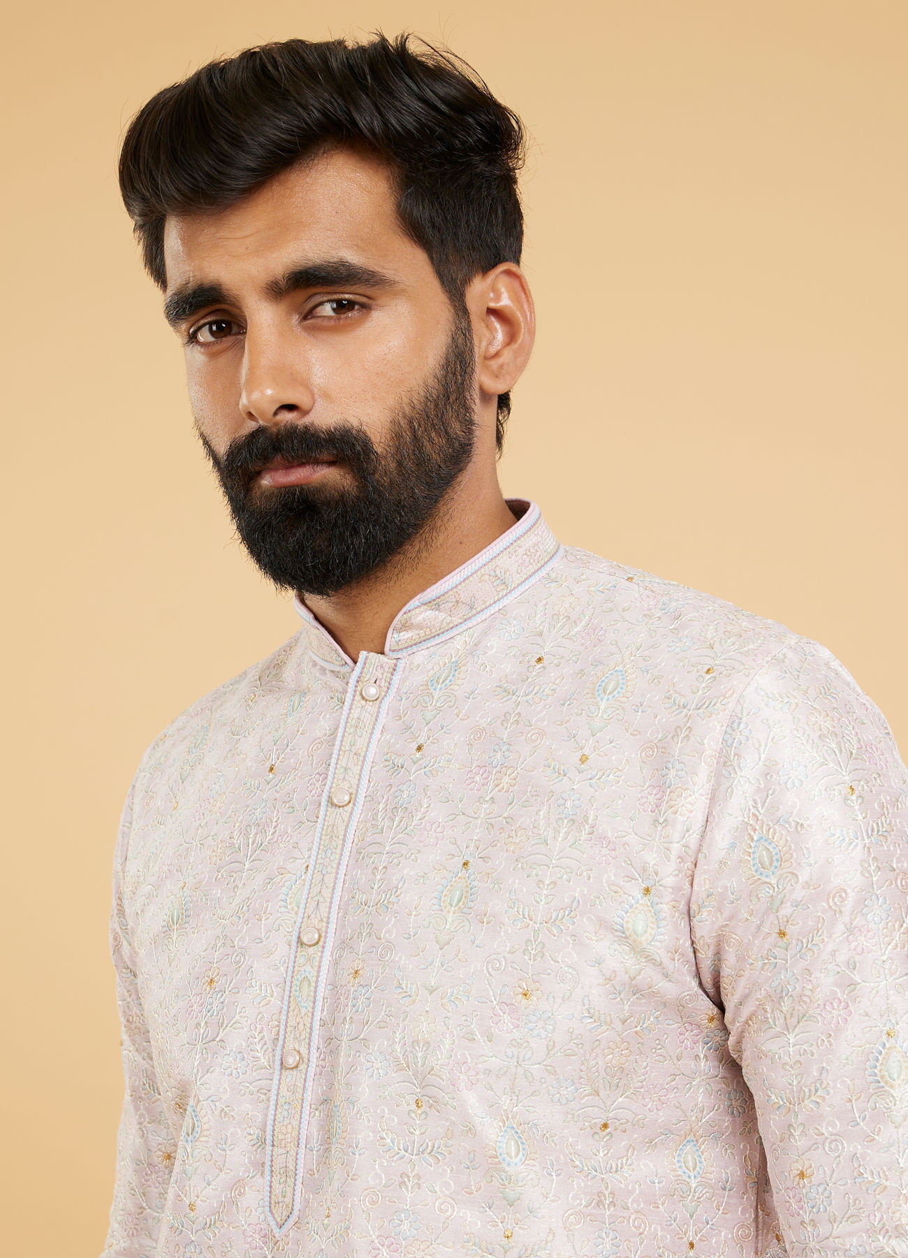 Twamev Men Soft Lilac Botanical Printed Kurta Set